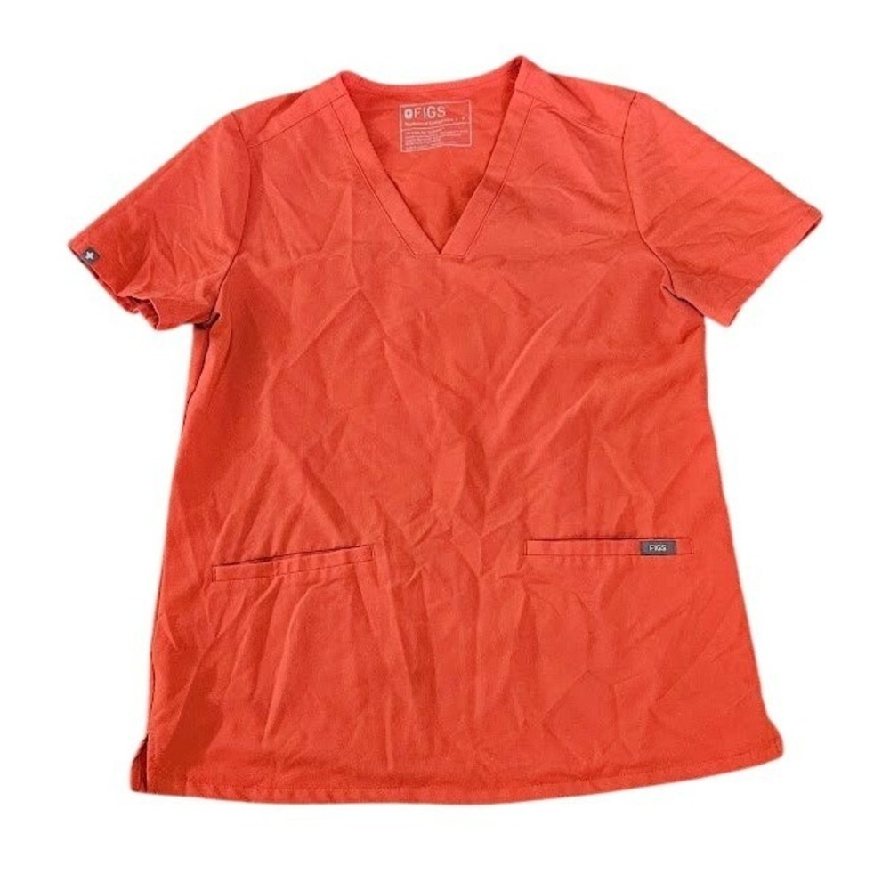 Figs Scrub Top Technical Collection Women Small Orange Medical Short Sleeve
